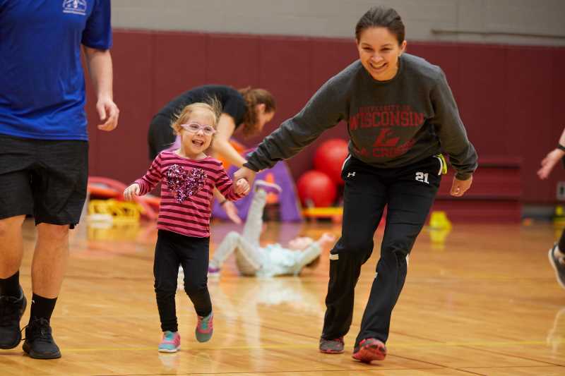 UWL’s Adapted Physical Education Program holds programs for area children, like this one in 2018. Hands-on training programs like these for UWL graduate students are key for those learning the discipline. This spring two alums are earning the two national scholarships available to doctoral candidates in physical education.