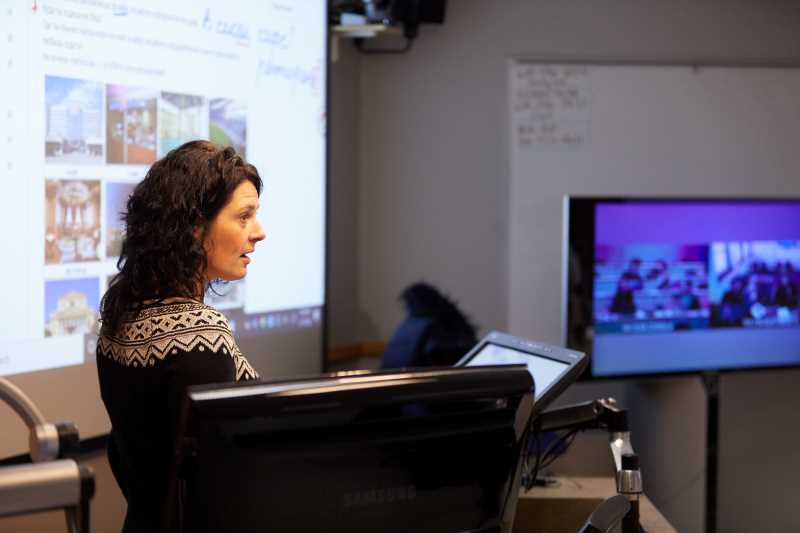 UW-La Crosse lecturer Natalia Roberts, shown in this 2020 photo pre-COVID-19, teaches Russian through the UW System's Collaborative Language Program. The program was recently included in the America’s Languages Guide to Exemplary Programs and Practices in U.S. Language Education — a list of exemplary and accessible language programs at all U.S. education levels.