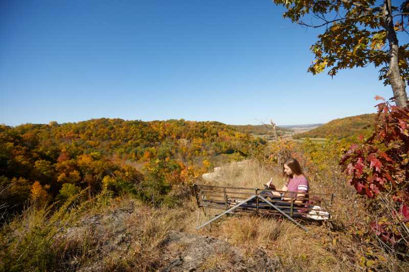 UW-La Crosse senior Elyse Weber enjoyed painting in the outdoors earlier in October in rural La Crosse County when the Franciscan Sisters of Perpetual Adoration opened the gate to 200 acres in Saint Joseph. The visit, along with others from UWL faculty and students, initiated future classes on the land, opening a new collaboration between the university and FSPA. 