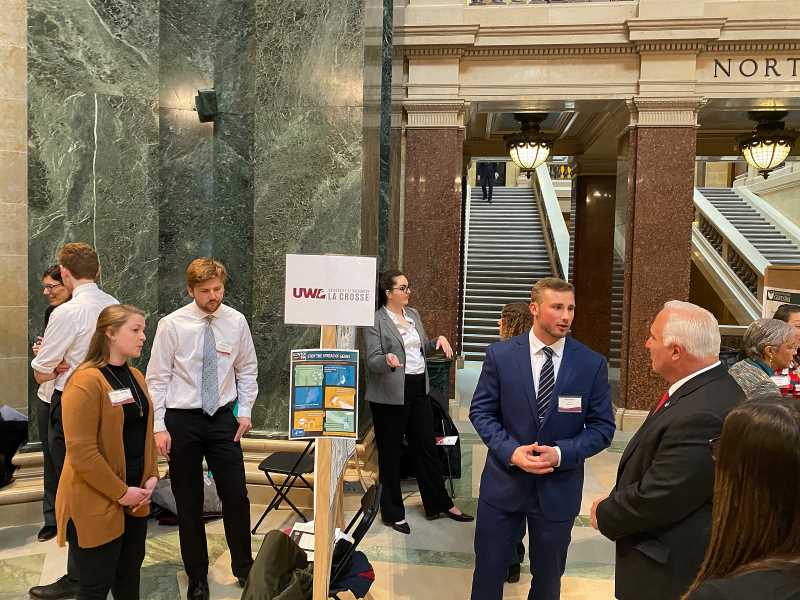 UWL students will join students at the state capitol for the 18th “Research in the Rotunda” from 10:30 a.m. to 2:30 p.m. Wednesday, March 9. The event, pictured, was last held in 2020. 