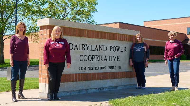 UWL alums working at Dairyland Power Cooperative in La Crosse include, from left, Beth Mirasola, ’87; Katie Thomson, ’95; Jennifer Shilling, ’93; and Jenny Kuderer Radcliffe, ’03.