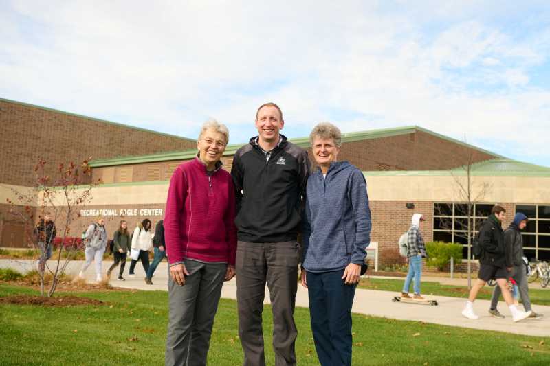 From left to right: Sue White, '85, Jeff Keenan, '12, and Mo McAlpine, '91, are teaming up to make a $1,000 matching gift in support of Rec Sports on UWL's second-annual Giving Day Nov. 30-Dec. 1.