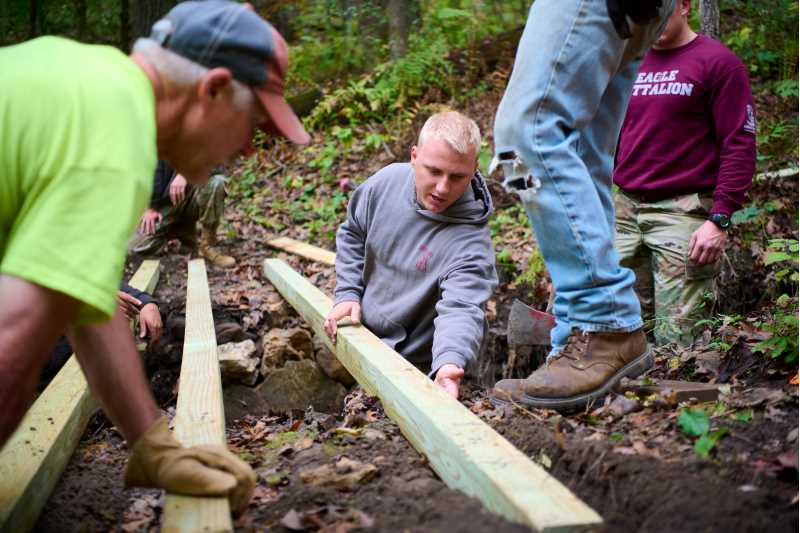 ROTC students from UW-La Crosse, Viterbo University and Winona State University joined forced with La Crosse's Outdoor Recreation Alliance to replace a bridge on a hiking trail in Hixon Forest. “It’s cool to look back,” UWL junior Isaiah Voiland says, “and know that you’ve made a difference.” 