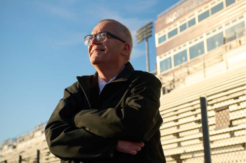 Terry Wirkus and his late father, Tom, have announced for the UWL marching band at home football games for 50 years — a tradition that will end Saturday when Terry calls his last performance at Roger Harring Stadium.