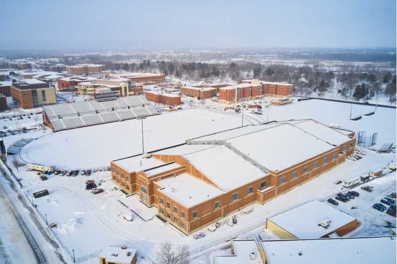 A view of the Fieldhouse looking northwest.