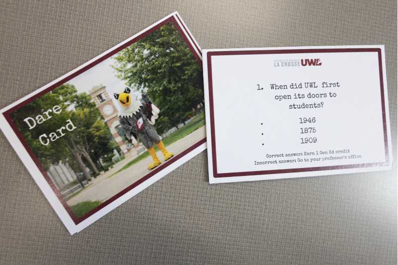 UWL Dare Cards are part of the Eagleopoly game featuring the question, 