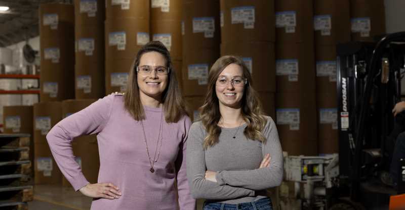 Shawna Dale (left) and Lilly Blum discovered their unique skill set through their time at UWL and Inland Packaging.