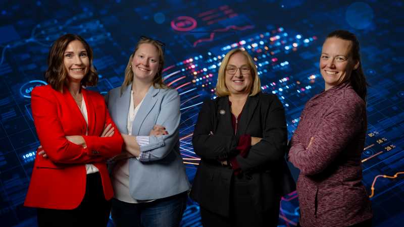 From left, Lisa Klein, UWL Community Engagement director; Marie Moeller, associate dean of the College of Arts, Social Sciences & Humanities; Betsy Morgan, UWL provost; and Whitney George, associate dean of the College of Science & Health. Moeller, George and Morgan are principal investigators for the NSF grant. Klein has grown many community partnerships across campus in her role. 