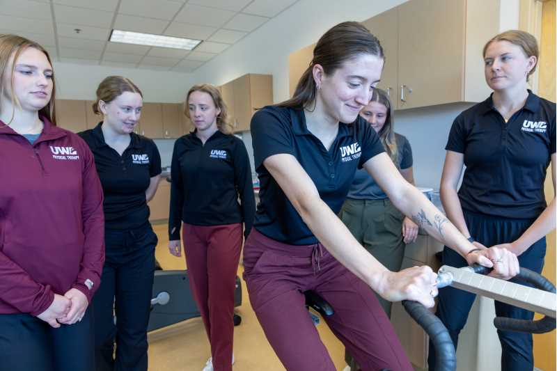UW-La Crosse physical therapy students in the EMPOWER Lab in the Health Science Center, a lab focused on improving lifespan health through the intersection of pelvic health, physical activity and longevity.