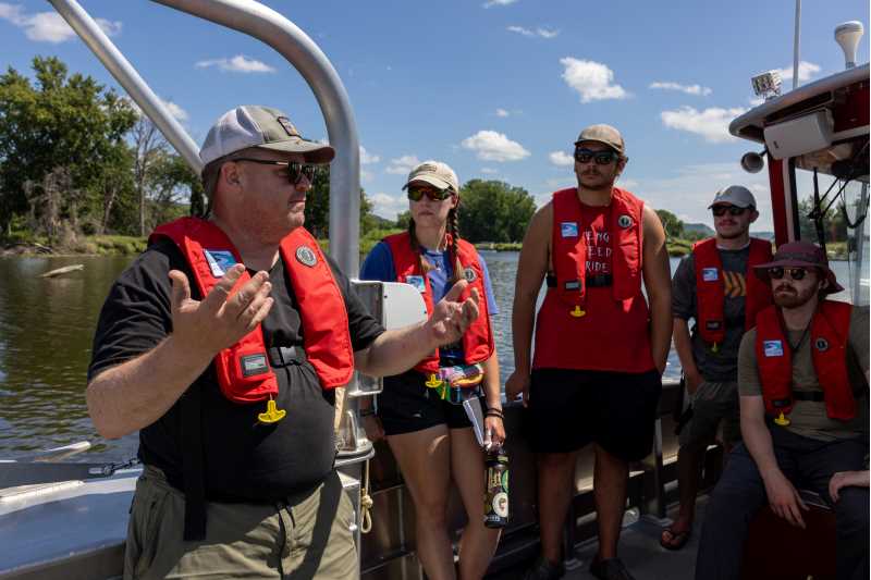 UW-La Crosse students engage in experiential learning aboard the university's Research Vessel Prairie Springs. A regional consortium involving UWL and Western Technical College recently received federal recognition as a Center of Excellence for Domestic Maritime Workforce Training and Education.