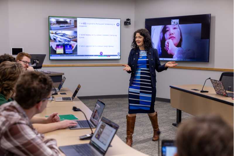  Russian Studies students are prepared to succeed through a variety of strategies including AI technology, conversation partners, personal reflection, and a lot of encouragement to practice and make mistakes.