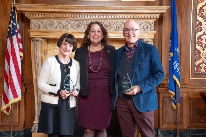 Rep. Jill Billings (center) presents Joe Anderson and Mary Leonard with the Wisconsin Assembly Hometown Heroes Award. The award honors those who have made a difference through their dedication to helping others. CONTRIBUTED PHOTO