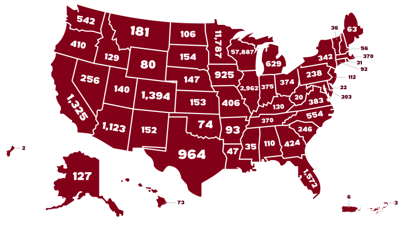 A map of UWL alumni across the United States. UWL is setting out to engage alumni from all 50 states during One Day for UWL, the university’s fourth-annual day of giving, Oct. 17-18.  