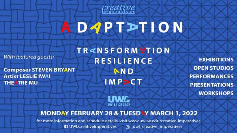 This year's Creative Imperatives Festival,  ADAPTATION: TRANSFORMATION, RESILIENCE AND IMPACT, will run on Monday, Feb. 28, and Tuesday, March 1.