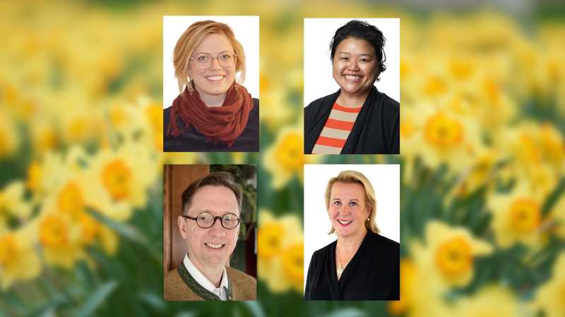 2021 Distinguished Alumni: Anna Hatch, ’09; Mai J. Lo Lee, ’07; Scott Noet, ’90 and Margaret Van Bree, ’82.