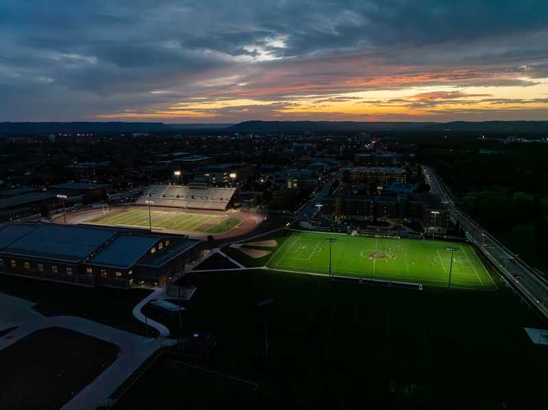 A twilight view of campus and beyond.