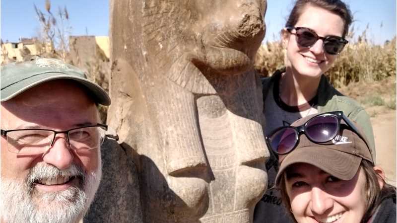 UWL Professor Dave Anderson and alums Nicolette Pegarsch (upper right) and Shannon Casey spent January 2022 scanning statues of the goddess Sekhmet at the Mut Temple in Luxor, Egypt. Pegarsch and Casey described it as the trip of a lifetime.