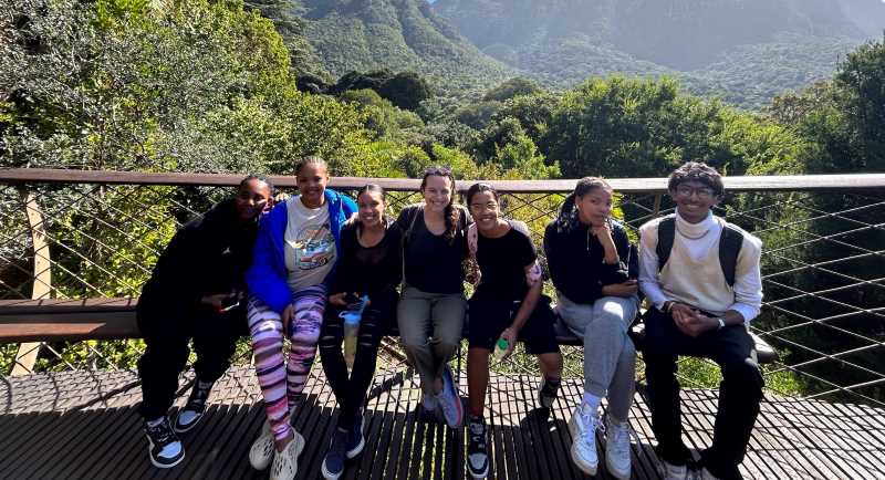 Ally Hetto, ’21, center, recently returned to the U.S. after teaching in South Africa.