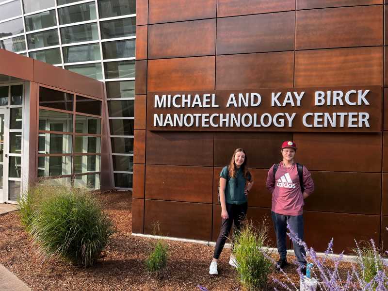 UWL undergraduate student researchers Meredith Zannacker (left) and Elijah Behnke went on a two-week trip to Purdue University's West Lafayette campus this summer. They toured world-class facilities such as the Birck Nanotechnology Center and even presented their own research.
