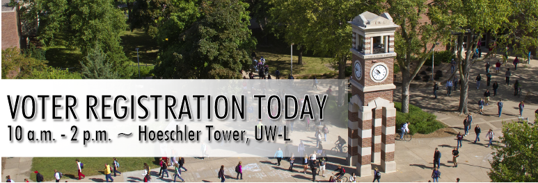 Overview of campus with students walking. 