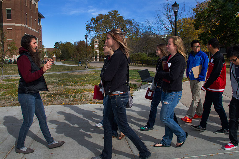 high school students on tour of campus