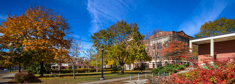 Fall photo of Graff Main Hall.