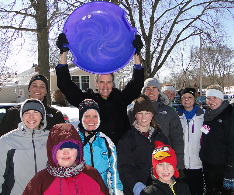 Group with saucer sled.