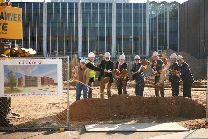 UWL hosted a ceremonial groundbreaking for the new Science Labs Building on Wednesday, Nov. 16. Taking part were, from left, Allen Nelson, Professor Emeritus Biology ; Eric Lehmann, Vice President, Fowler Hammer; Valentine Schute, Founder/ Principal, River Architects; Jacob Schimmel, UWL Student Association President; State Sen., Jennifer Shilling; Chancellor, Joe Gow; David Miller, Vice President for Administration and Fiscal Affairs, UW System; and Aaron Monte, Chemistry & Biochemistry professor. 
Read more →
