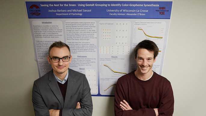 From left, Michael Szeszol, double major in psychology and English; and Joshua Barbara, biology major with minors in chemistry and psychology, both aim to continue research in graduate school. They prepare for that by conducting undergraduate research. Their project is related to a rare condition that affects how people perceive the world.
Read more →

