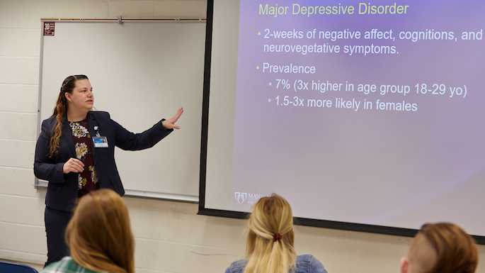 Lisa Howell, who works in Behavioral Health, Psychiatry and Psychology at Mayo Clinic Health System – Franciscan Healthcare, speaks to a Wednesday morning class.
Read more &rarr;
