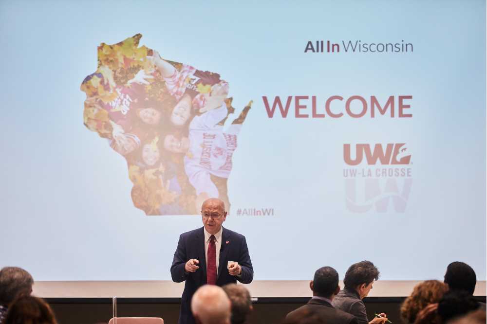 UW System President Ray Cross welcomed around 120 business and community leaders from La Crosse during UW System’s All In Wisconsin Tour Wednesday, Oct. 2. Cross and members of the Board of Regents are traveling the state asking community leaders about ways the UW System can help their organizations
Read more →