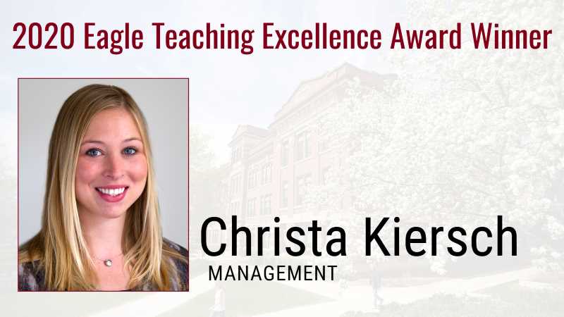 Christa Kiersch, associate professor of Management, is one of six to earn the Eagle Teaching Excellence Award.
Read more →