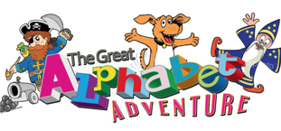 Image of cartoon characters that says "The Great Alphabet Adventure."