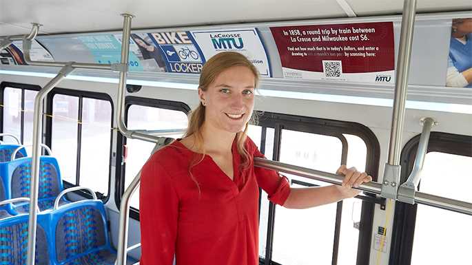 UWL senior Rebekah Bain, who also works in Special Collections in UWL’s Murphy Library, developed a love for history at an early age. Now she is sharing that with those who ride La Crosse MTU. “I love history because everything that is happening today reflects what happened in the past,” she says. “I like learning about history and applying it to today.” 
Read more →
