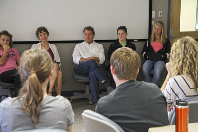 Author Colin Beavan speaking to a UW-L 100 class.