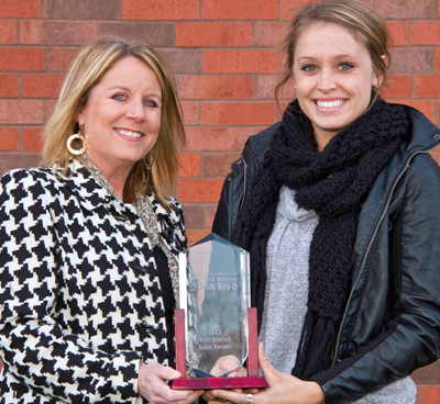 Monica Bohl with Susan Whitewater and trophy. 