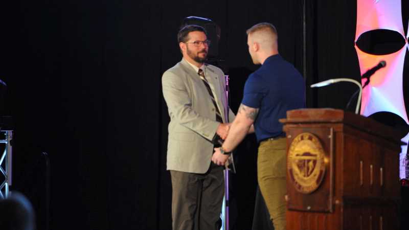 Josh Buchholtz, head coach of the UW-La Crosse men’s track and field team, left, receives the UWL Service to Veteran Students Award from Army veteran and physics major Joseph Arbanas.
Read more →
