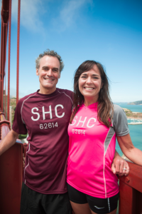 Image of Chancellor Joe Gow and UW Rock County Dean Carmen Wilson at the Golden Gate Bridge.