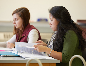 Student Jaycelin Chan reading her notes.