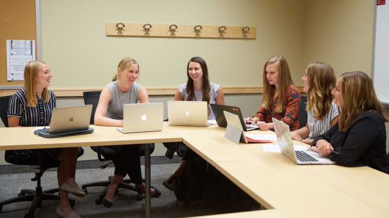 The Applied HRM Service Learning Externship Team with its advisor. The team continues HR management outreach to non-profit organizations this semester. From left: Alexa Thurmes; Advisor Christa Kiersch; Ashley Smits; Kaitlyn Robbeloth; Jenna Lee and Morgan Brzank. The team earned an undergraduate research grant to continue their work during the spring 2020 semester.
Read more →
