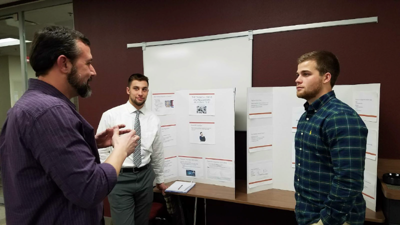 Labor Economics Professor John Nunley, left, with money and banking student presenters Michael Marchese (middle) and Drew Hamilton (right).
Read more →

