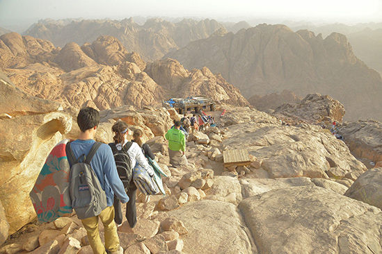 Class hiking on mountain