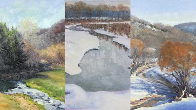 Oil on board Images in the exhibit from left: “First Freeze,” “Winter Thaw,” and “Pine Creek: Winter Willows”
Read more →
