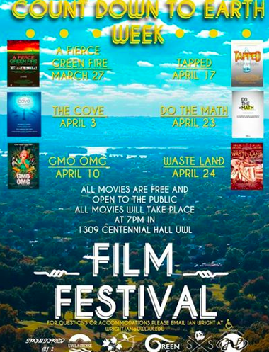 Film festival poster highlighting covers of films, dates and times. 