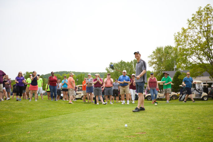 Every year golfers honor one individual at the start of the tournament who kicks off the event with a drive. In 2019, it was UWL Vice Chancellor for Advancement and President of the UWL Foundation Greg Reichert. The UWL Foundation sponsored the golf outing social hour.