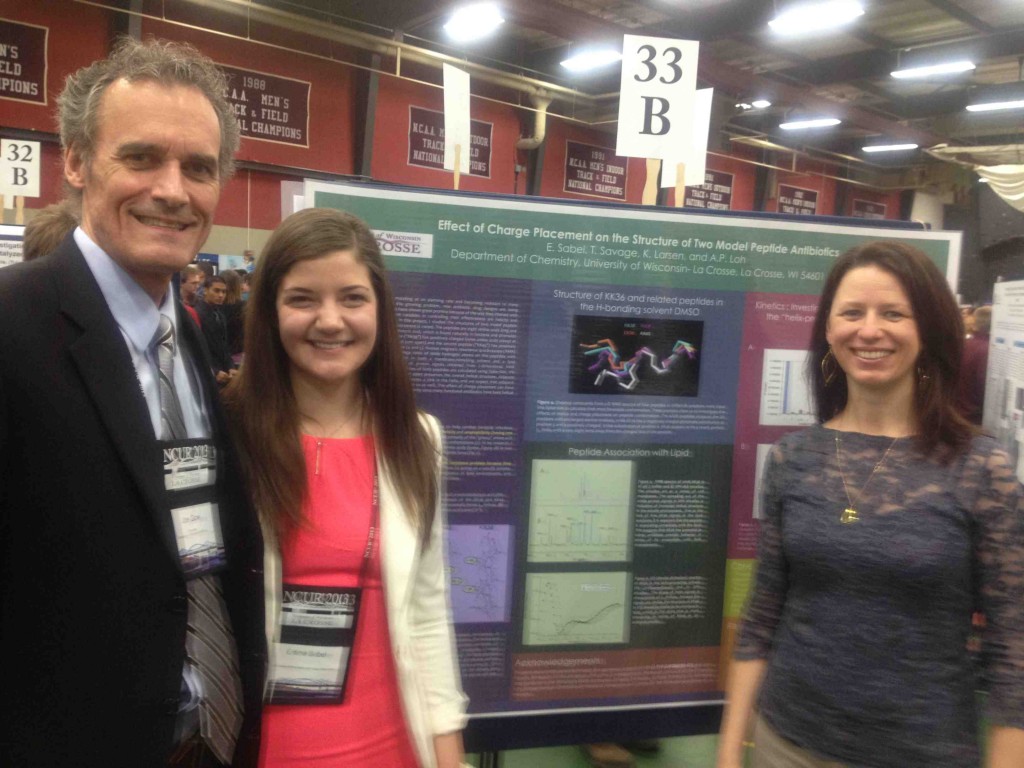 Image of UW-L Chancellor Joe Gow with chemistry student Emma E. Sabel and Chemistry and Biochemistry Professor Adrienne Loh.