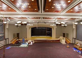 Image of renovations happening inside Graff Main Hall auditorium.