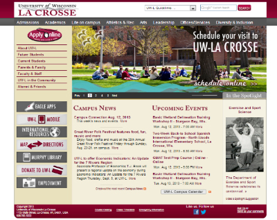 image of current UW-L homepage without design updates. 