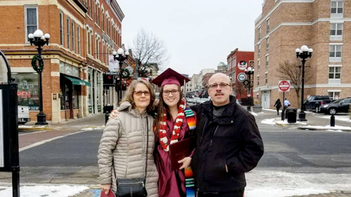 Sonia Garcia, of Hales Corners, Wisconsin, graduated in December with a major in communication studies. She poses for a picture at commencement with her parents, Cindy and Ruben Garcia. 
Read more →
