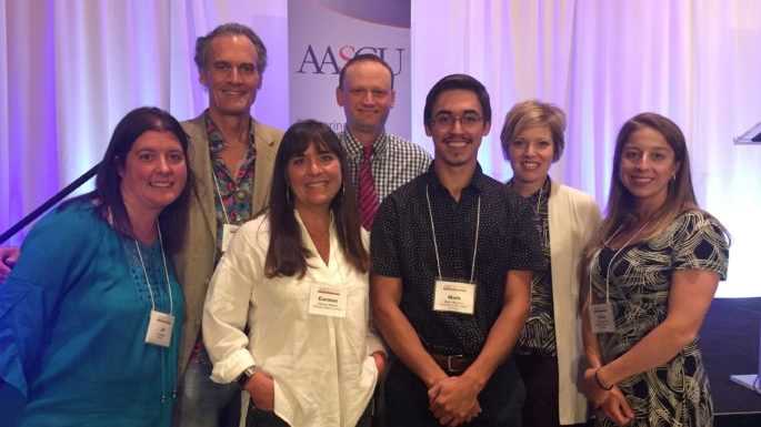 UWL faculty, staff and students attended the American Association of State Colleges and Universities (AASCU) Academic Affairs Meeting in Seattle. Front row, from left, Jo Arney, Carmen Wilson, Mark Moralez, and Tesia Marshik. Second Row from left, Joe Gow, Tim Dale, and Natalie Solverson. (Not pictured: Betsy Morgan and Enilda Delgado.) 
Read more &rarr;
